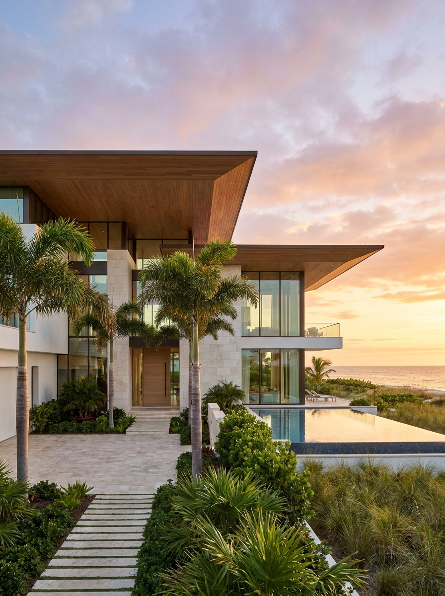Modern glass beachfront villa